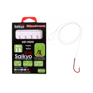 Крючки Saikyo KP-11011 Blloodworm Red  №12 (10шт) c повод.